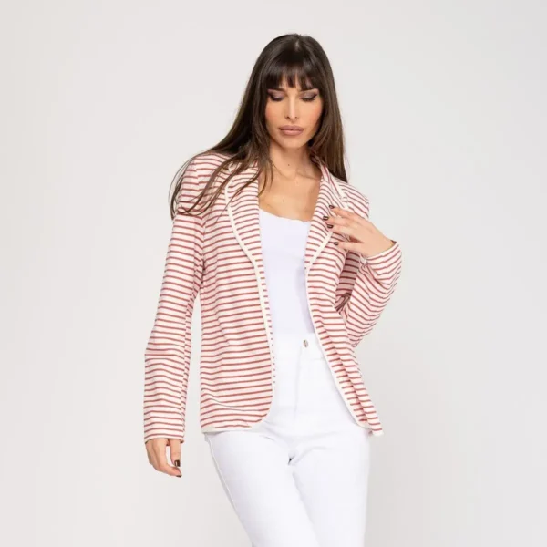 Blazer de mujer finas rayas rosa de algodón tierra de Tartessos