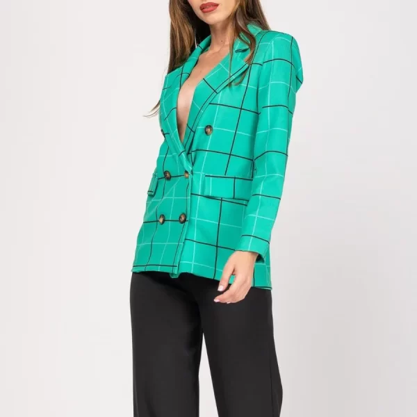 Chaqueta mujer verde cruzada cuadros