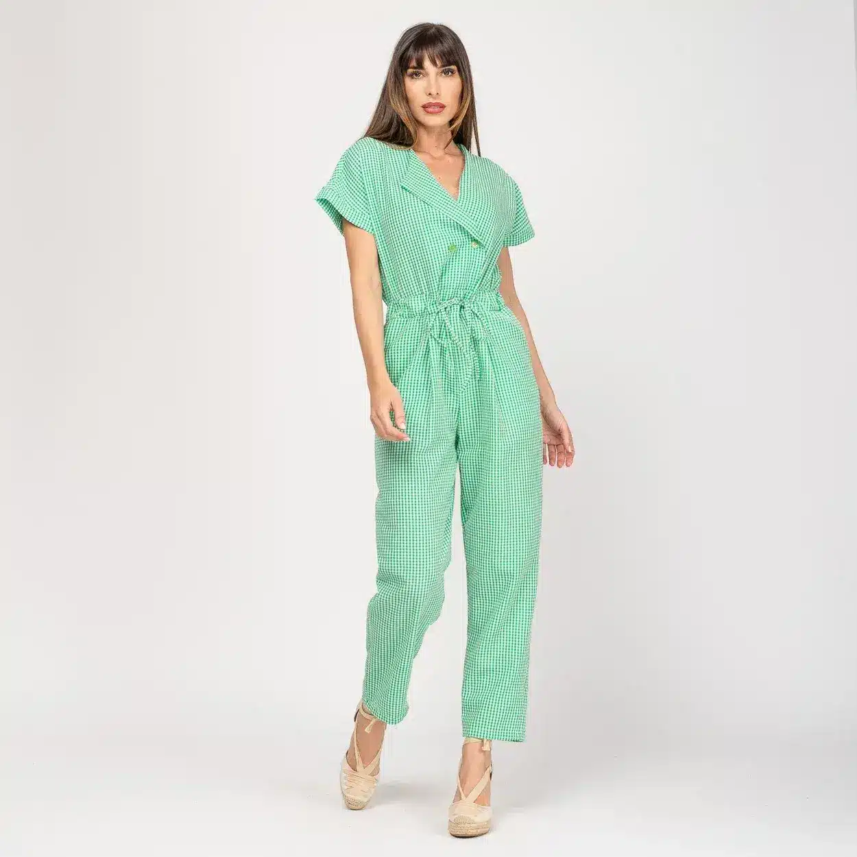 Mono con cintura fruncida Vichy - Imagen 3