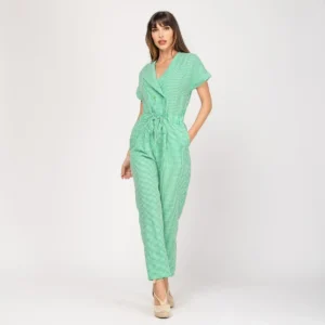 Mono con cintura fruncida Vichy