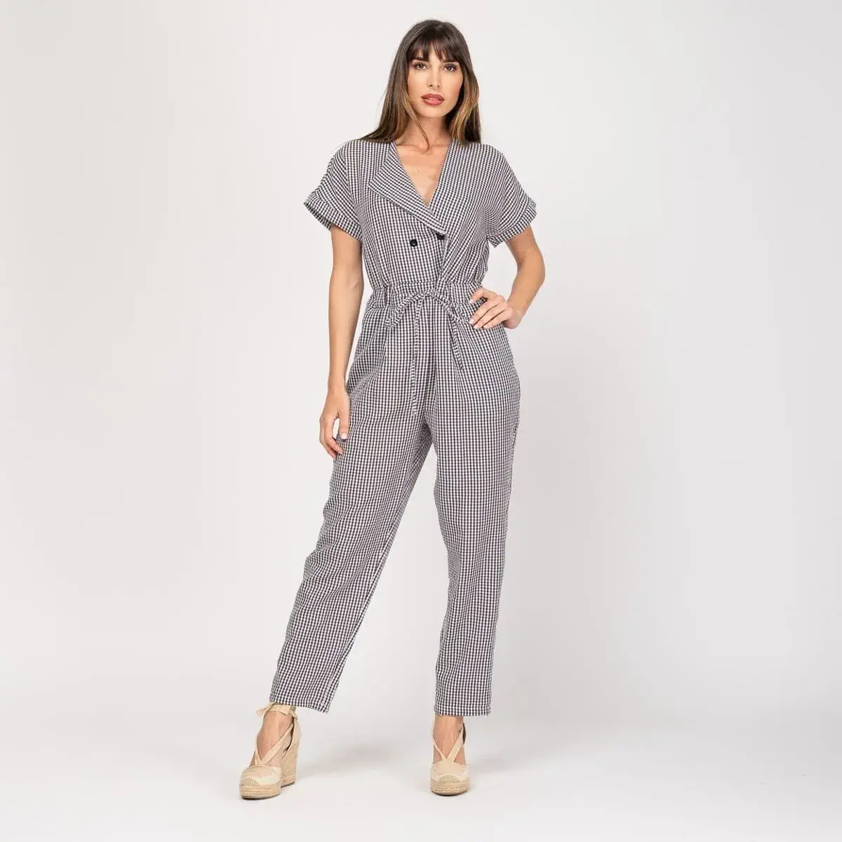 Mono con cintura fruncida Vichy - Imagen 6