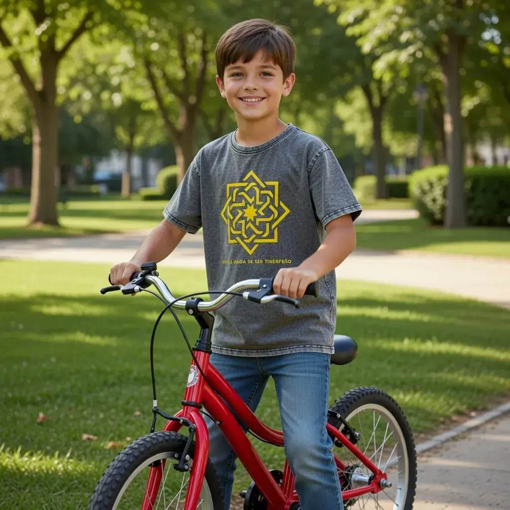 camisetas estrella de tartessos modelo en bicicleta imgane frontal